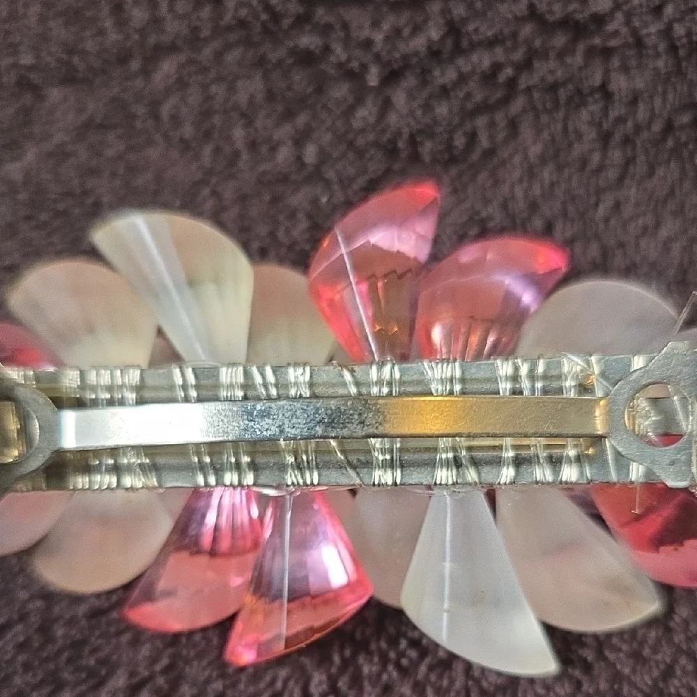 Vintage Floral Lucite/acrylic Hair Barrette — Pink & Iridescent